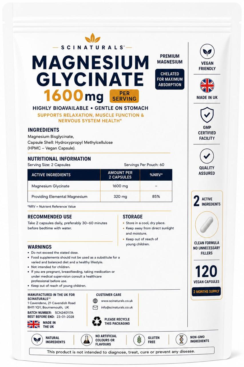 Scinaturals Magnesium Glycinate 1600mg | High Absorption Magnesium