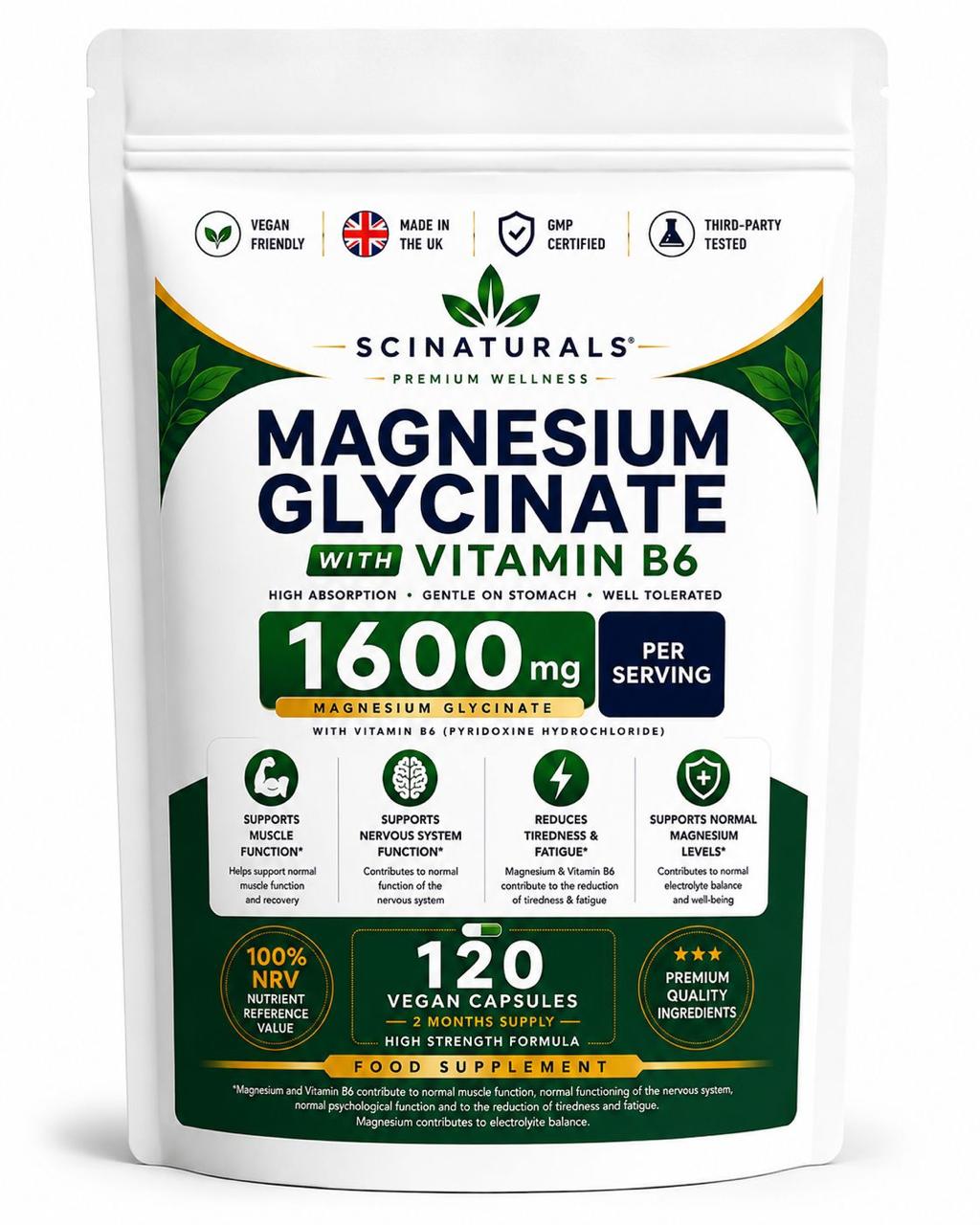 Scinaturals Magnesium Glycinate with Vitamin B6 | 1600mg High Absorption Formula