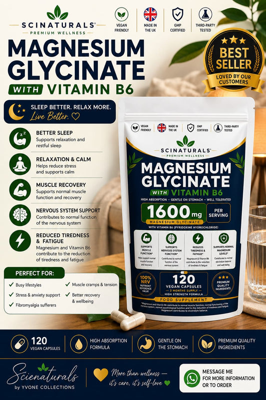 Scinaturals Magnesium Glycinate with Vitamin B6 | 1600mg High Absorption Formula